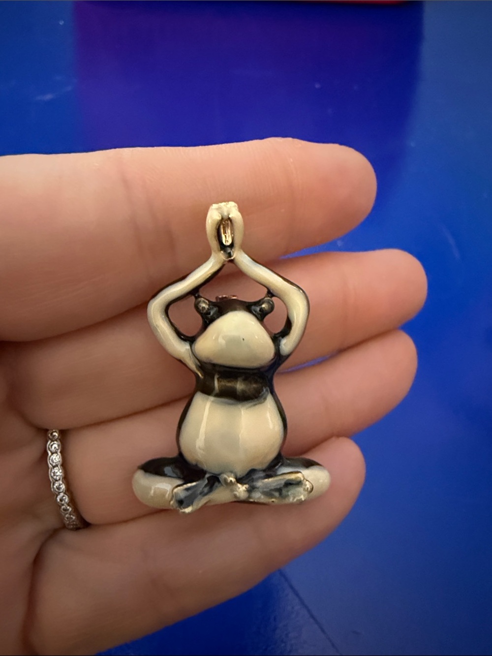 Yoga Frog Brooch/Pendant - Cream and Black
